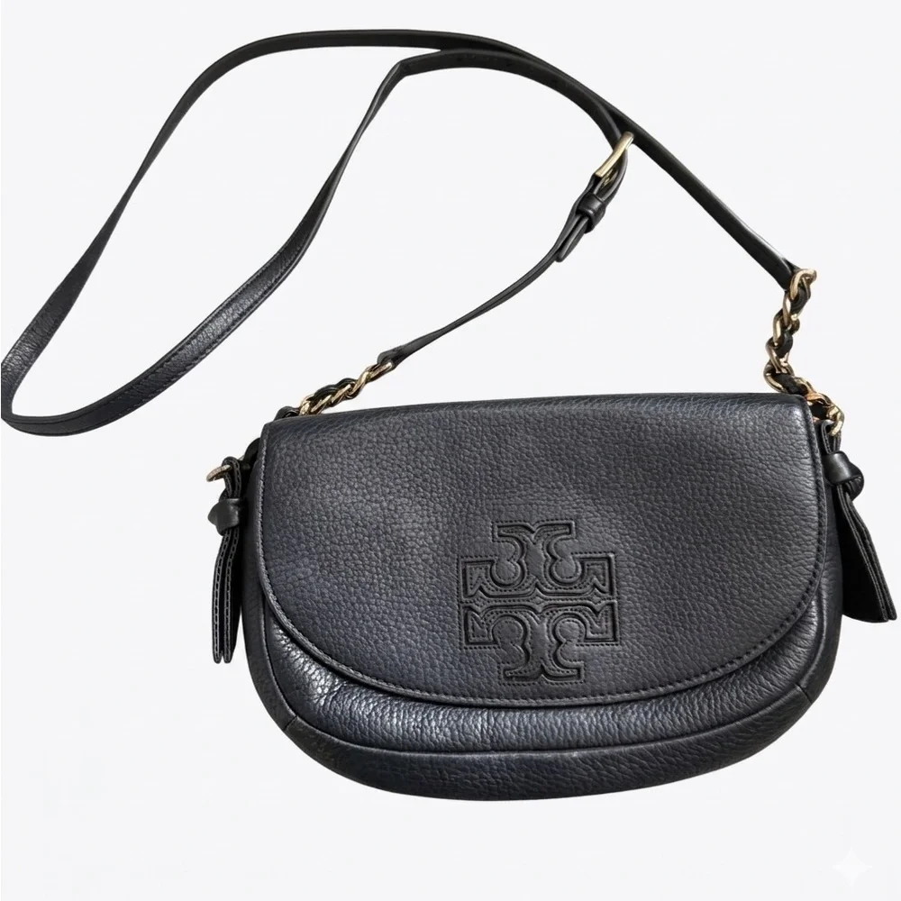 Tory Burch Harper Black Leather Crossbody Saddle Bag
